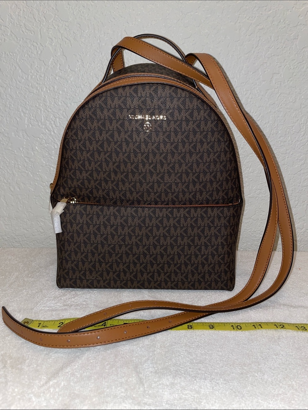 Michael Kors Brown Logo Mini Backpack with Tan Trim